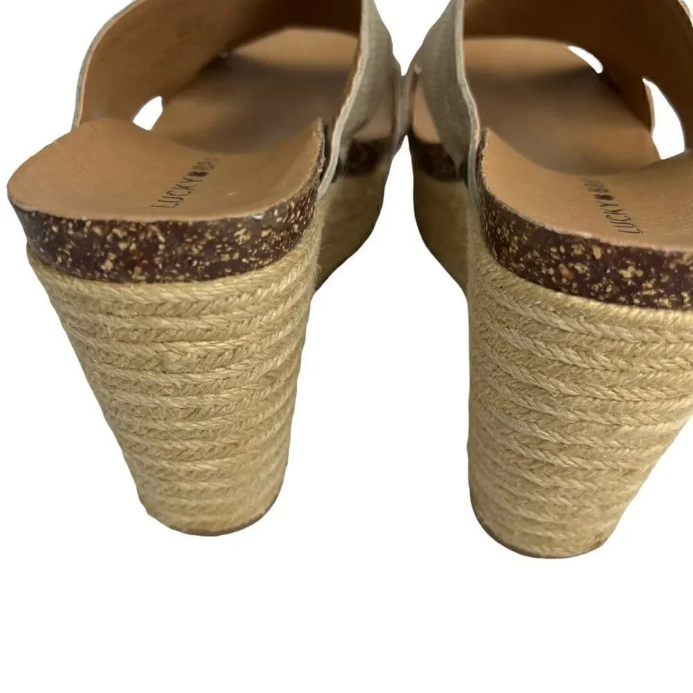 Lucky Brand Wedge Neeka Sandals Snake Skin Print Tan Cream Leather Upper 9M